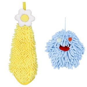 REGALWOVEN 2 Packs Soft Absorbent Flower Pattern Chenille Hand Towel with Loop 6" x 15"/7" x 7" - 1 of 4