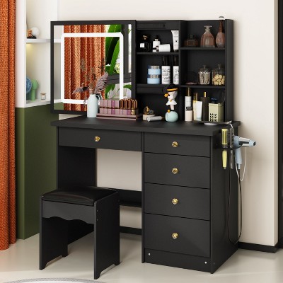 FUFU&GAGA Vanity Table Set With Lighted  Mirror and Charging Station