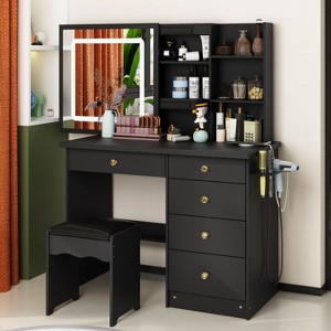 FUFU&GAGA Vanity Table Set With Lighted  Mirror and Charging Station - 1 of 4