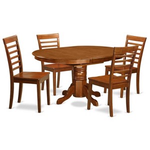HomeStock 5-Piece Oval Saddle Brown Finish Solid Wood Top Dining table with 4 Chairs - 1 of 4