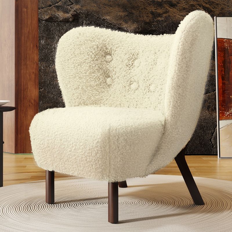 Accent Chair,Upholstered Armless Chair Faux Shearling Wingback Chair with Wood Legs,Modern Reading Chair for Living Room Bedroom Small Space Apartment, 2 of 11