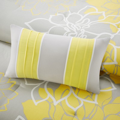 King Gray and Yellow Floral Cotton Comforter Set