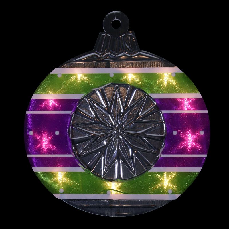 Impact Innovations 15.5" Lighted Purple and Green Shimmering Ornament Christmas Window Silhouette Decoration, 1 of 4