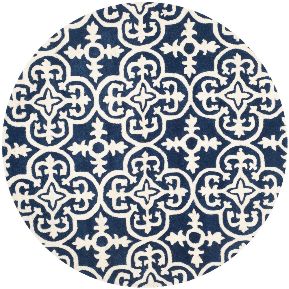 5' Round Medallion Tufted Area Rug Dark Blue/Ivory - Safavieh