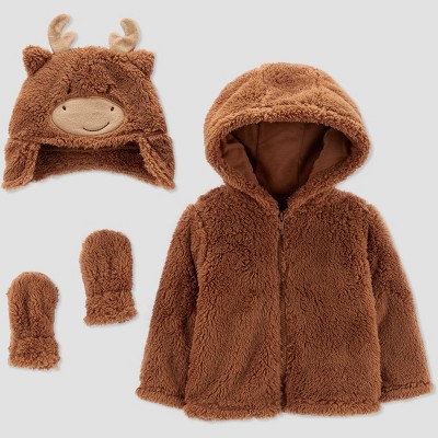 Image of Carter's Just One You® Baby Boys' Moose Faux Fur Jacket - Brown 3-6M