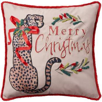 18"x18" Holiday Christmas Leopard Indoor Square Throw Pillow Red - Mina Victory