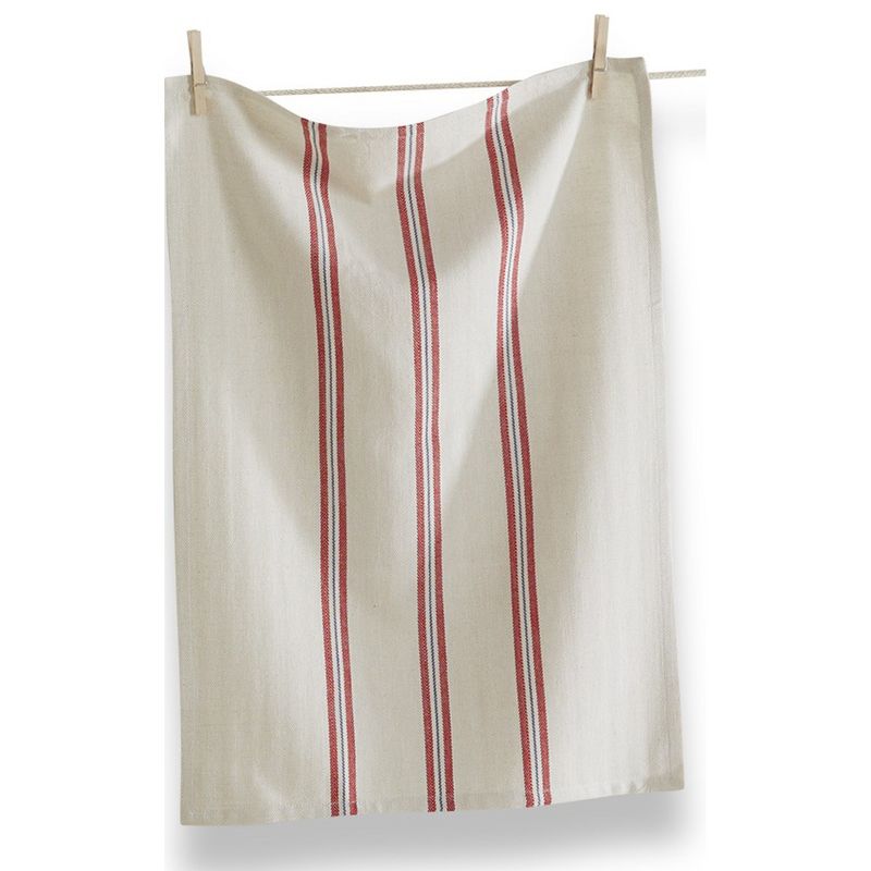 TAG Set of 3 Americana Stripe Red and Blue Stripes on Beige Backgound Cotton   Kitchen Dishtowels 26L x 18W in., 3 of 4