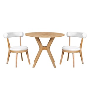 TopComfy Patio Seating Sets Mid Century Modern Round Dining Table Set with 2 Chairs Intersecting Wooden Legs for Dining Room, White, 43.1"*33.5"*7.75" - 1 of 4