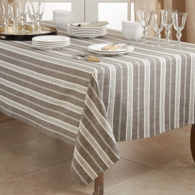 Gray and White Striped Cotton Square Tablecloth