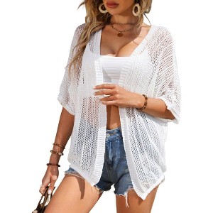 Clearlove Womens 2025 Short Sleeve Crochet Summer Cardigan Cropped Sweater Lightweight Shrug Cardigan - 1 of 4