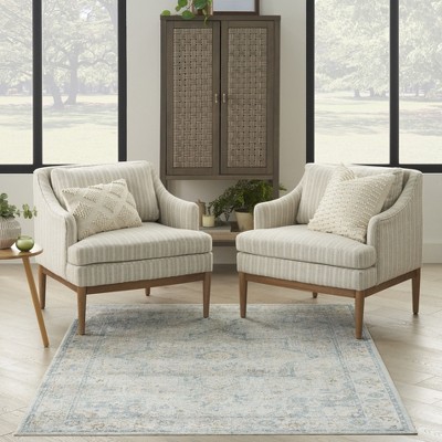 Light Blue Medallion Flatweave Washable Synthetic Area Rug