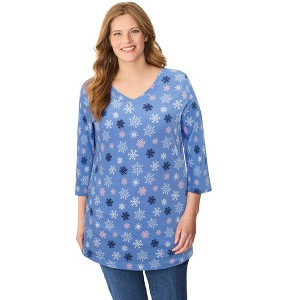 Woman Within Perfect Printed Three-Quarter Sleeve V-Neck Tee - 1 of 4