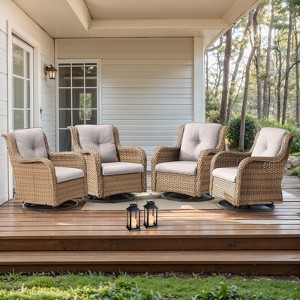 Gymojoy 4 Pieces Outdoor Rocking Chair Rattan Rocker Chairs with Cushion - 1 of 4