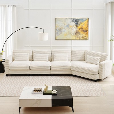 HYLEORY 154'' Sectional Sofa , Indoor Furniture Convertible Modular Corduroy Sectional Sofa for Living Room