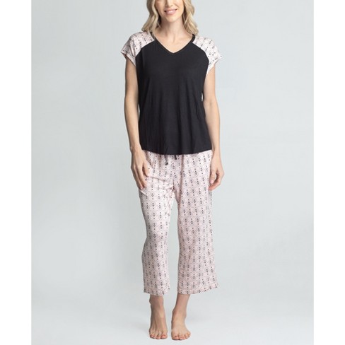 Blis Women's Crew Neck Pajama Set With Jogger Black Large : Target