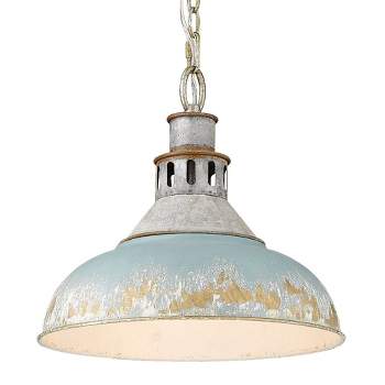 Golden Lighting Kinsley 1-Light Pendant in Aged Galvanized Steel with Antique Teal