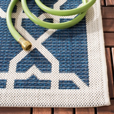 Navy and Beige Trellis Indoor/Outdoor Runner Rug