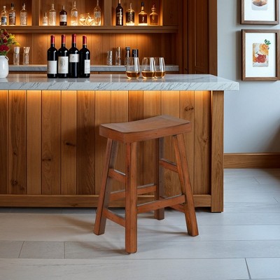Royal Hampton Counter Height Stool Set of 2 | Saddle Seat with Ladder Style Base | Mahogany Wood
