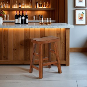 Royal Hampton Counter Height Stool Set of 2 | Saddle Seat with Ladder Style Base | Mahogany Wood - 1 of 4