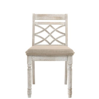 Cillin Antique White Upholstered Cross Back Side Chair Set