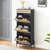 3 Flip Drawers Shoe Storage Cabinet with 1 Drawer, Hidden Rattan Shoe Organizer with Metal Legs - 3 of 4