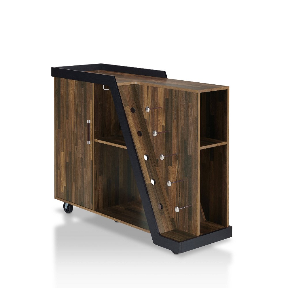 24/7 Shop At Home Blackjack 5 Bottle Mobile Wine Cabinet Light Hickory: Contemporary Sideboard with Open Shelves & Casters