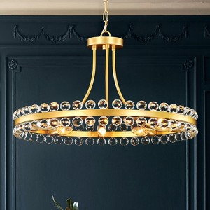 Rennnsan Wivra 23" W 9 - Light Wagon Wheel Beaded Crystal Mid-Century Modern Dimmable Flush Mount Chandelier - 1 of 4