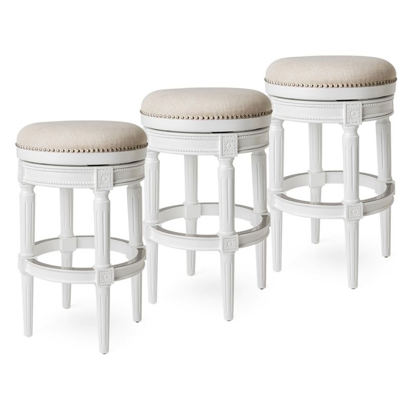 Maven Lane Pullman Backless Upholstered Kitchen Stool with Fabric Cushion Seat, Set of 3, 1 of 7
