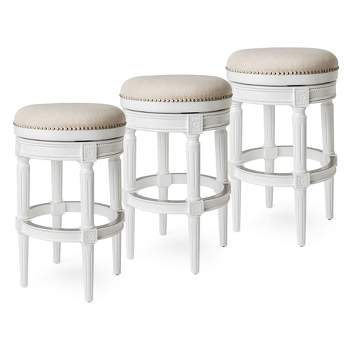 Maven Lane Pullman Backless Upholstered Kitchen Stool with Fabric Cushion Seat, Set of 3