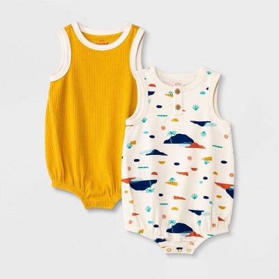 Image of Baby 2pk Scenic Romper - Cat & Jack™ Yellow 6-9M