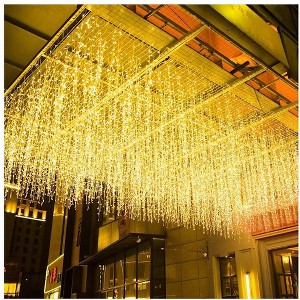 Itopfox LED Icicle Christmas Lights 13FT 96 LEDs Extendable Curtain String Lights 8 Modes Warm White for Party Window Ceiling Decor 1 Pack - 1 of 4