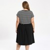 Women's Plus Size Striped Patchwork Gathered-Waist Crew Neck Raglan Sleeve with Pockets Midi Casual A-Line Dresses - GRACE & GRANDEUR - 3 of 4