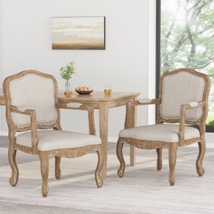 Set of 2 Andrea French Country Wood Upholstered Dining Armchairs - Christopher Knight Home - 1 of 4