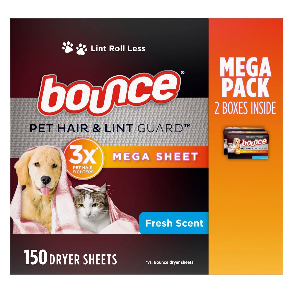 Bounce Pet Hair and Lint Guard Mega Dryer Sheets - Fresh - 150ct