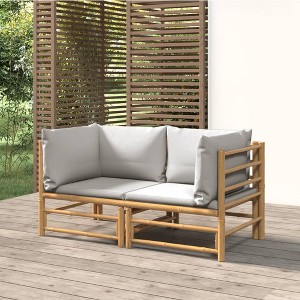 vidaXL Patio Corner Sofas with Light Gray Cushions 2 pcs Bamboo - 1 of 4