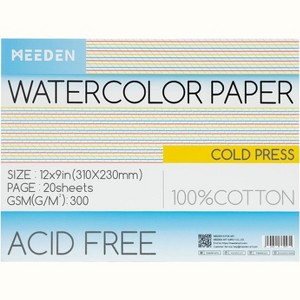 Pintar Watercolor Paper Block, 100% Cotton, 140lb/300gsm, Rough Grain, 20 Sheets, 12”x9" Paper Pad | Watercolor Book for  Gouache, Oil and Drawing - 1 of 4