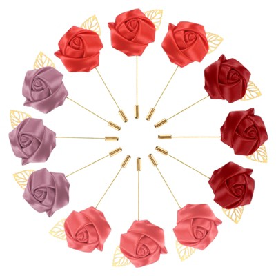Unique Bargains Mens Golden Leaf Rose Lapel Boutonnieres Pin for Wedding 12 Pcs