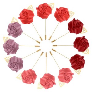 Unique Bargains Mens Golden Leaf Rose Lapel Boutonnieres Pin for Wedding 12 Pcs - 1 of 4