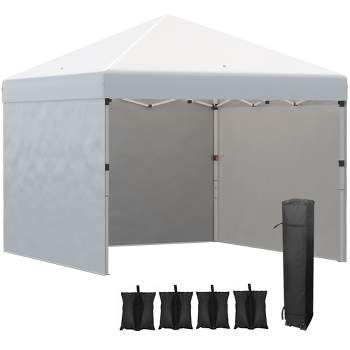 Outsunny 10 x 10ft Pop Up Canopy with Sidewalls, Weight Bags and Carry Bag, Height Adjustable Tents for Parties, Cream