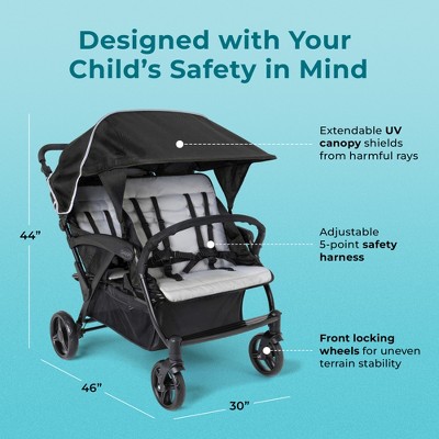 Gaggle by Foundations Odyssey 4 Seat Quad Stroller with Bench Seats, All Terrain Wheels, Easy Fold