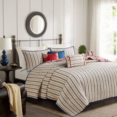 Red Cotton Twill Reversible Full Coverlet Set with Pillows