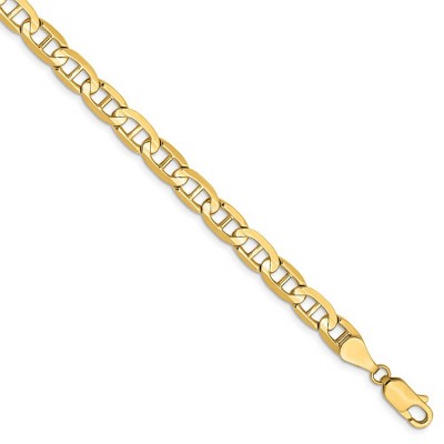Black Bow Jewelry 5.25mm, 14k Yellow Gold, Concave Anchor Chain Anklet or Bracelet