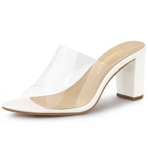 Allegra K Women's Clear Chunky Heel Slides Sandals Mules - 1 of 4