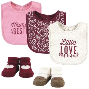 Hudson Baby Infant Girl Cotton Bib and Sock Set, Little Love Flowers, One Size - 1 of 4