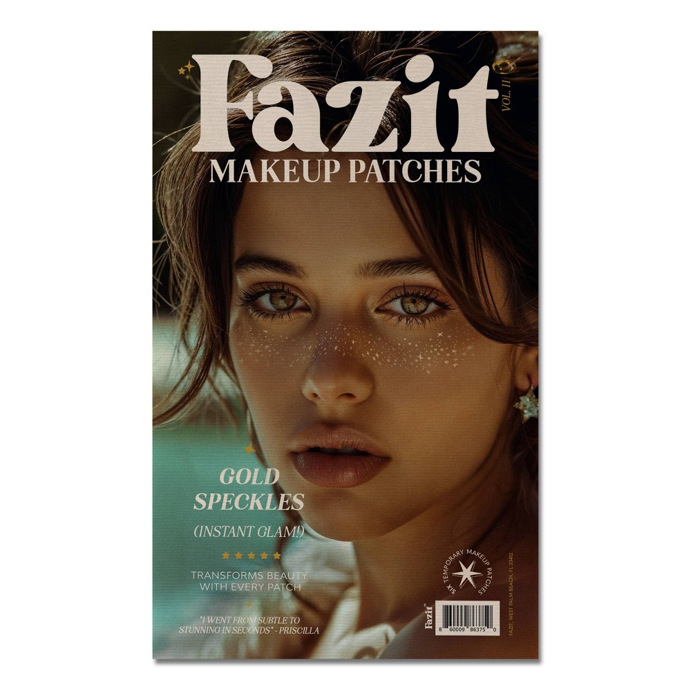 Fazit Gold Glitter Freckle Makeup Patches: Temporary Tattoos, 6 Sheets, Art and Design Theme