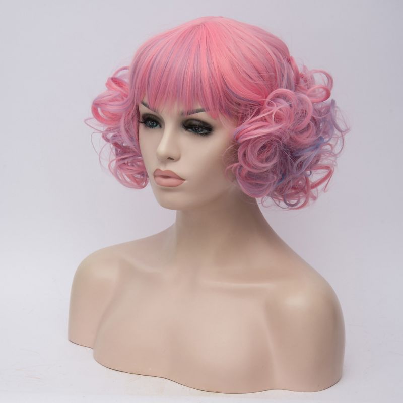 Unique Bargains Curly Women's Wigs 12" Pink Blue Highlight with Wig Cap, 3 of 7