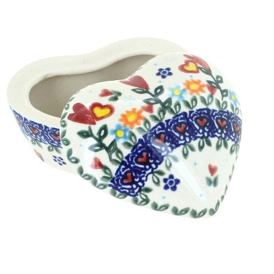 Blue Rose Polish Pottery Hearts & Flowers Small Heart Box