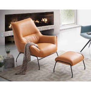35" Jabel Accent Chair Sandstone Top Grain Leather - Acme Furniture: Includes Ottoman, No Assembly, Wood Frame - 1 of 4