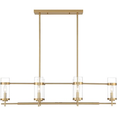 Soft Gold Linear Island Pendant with Clear Glass Shades