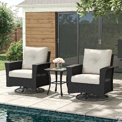 LayinSun Wicker Patio Furniture Set with Fire Pit Table, Classis Outdoor Conversation 360 Degree Swivel Chairs Set with Coffee Table
